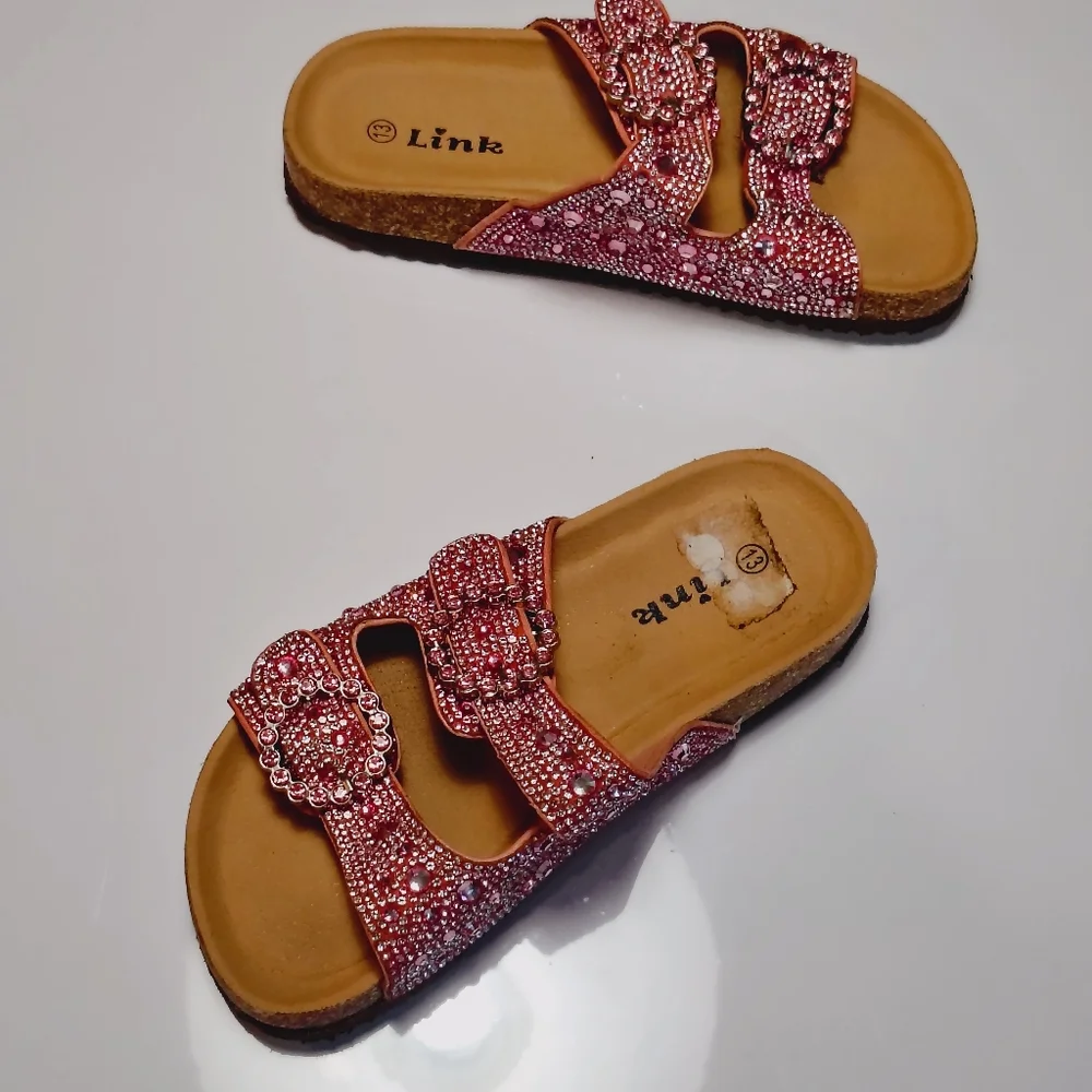 Link Pink Rhinestone Little Girls Sandals Size 13. - Picture 10 of 13